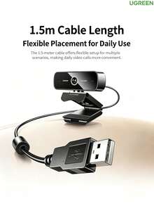 UGREEN Webcam komputer, HD 1080P, mikrofon ganda peredam bising terintegrasi, webcam eksternal untuk konferensi video desktop dan laptop. - View 2