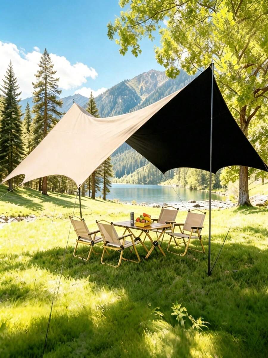 Black Coating Sun Protection Outdoor Canopy Tent, Waterproof Portable Multi-Person Camping Shade Shelter, Comes With Wind Ropes And Ground Stakes Accessoires Camping Bed Mosquito Net / Outdoor Protective Tarp - Multicolor - View 1