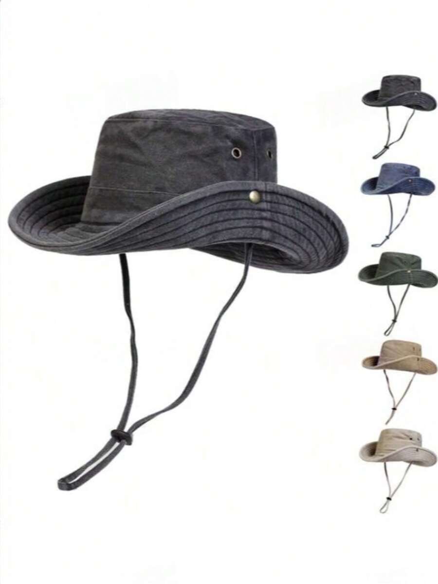 1pc Men's Solid Color Bucket Hat, Outdoor Fishing Hiking Sun Protection ...