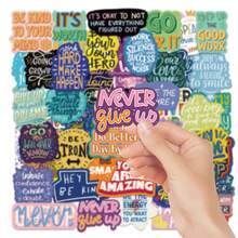 50pcs Motivational English Quote Stickers, Inspirational Positive Words Doodle Decals For Water Bottle Guitar Phone Case, Cute Aesthetic Vinyl Stickers, Personalised Sticker Packs For Kids Teens, Waterproof - 50 Pcs - View 10