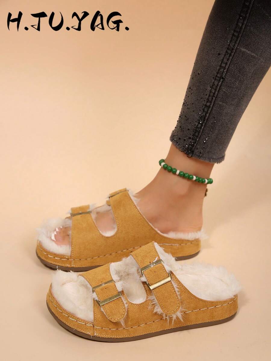 Women's New Closed-Toe Half-Slingback Thick Sole Casual Retro Mori Style Fashion Dating Holiday Shoes - Yellow - View 1
