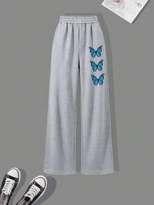 Fashion Street Youth Girl Butterfly Print Hooded Sweatshirt With Printed Loose Pants, 2-Piece Set For Autumn/Winter - Baby Blue - View 7