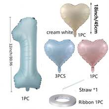 6pcs Light Blue Number And Multicolor Heart Shaped Aluminum Film Balloon Set For Anniversary Birthday Christmas Party Decoration - View 2