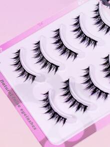 5 Pairs Spiky Devil Cat‑Eye False Eyelashes, Dramatic Upturned Outer Corner Design, Sharp Tapered Spiky Tips, Textured Jagged Lash Strands, Soft Mink‑Like Fiber, Flexible Invisible Band, Lightweight Comfortable Reusable Strip Lashes - Black - View 4