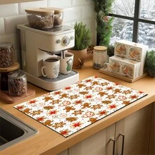 1pc Christmas Gingerbread Man Pattern Diatomaceous Earth Absorbent Dish Drying Mat, Cartoon Style, Suitable For Kitchen Countertop, Home Dining Table Decor, Coffee Machine Mat, Breakfast Mat, Table Mat And Holiday Party Decoration - Multicolor - View 4