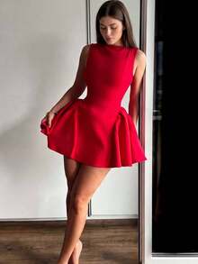 Women's Sexy Minimalist Bodycon A-Line Mini Dress - Wedding Party Red Fall - Red - View 1