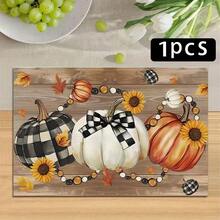 1/4/6pcs Autumn Series Plaid Bow Pumpkin Sunflower Pattern Printed Placemats, Heat-Resistant Table Mats For Home Kitchen/Dining Table Protection, Party Decor - Multicolor - View 13