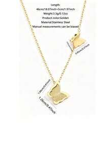 1pc Minimalist Elegant Style Matte Butterfly Pendant Stainless Steel Women's Necklace Suitable For Daily Wear/Party/Evening/Street Style/Friend's Holiday Gift - Yellow Gold - View 2