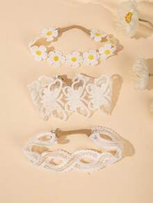 3pcs Baby Girl Lace Floral Headbands, Elastic Non-Slip Newborn Headbands, Bohemian Floral Photo Props - Multicolor - View 12