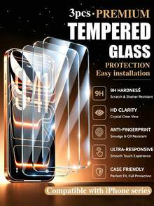 3pcs Transparent Full Coverage Waterproof Shockproof Anti-Scratch Anti-Fingerprint Tempered Glass Screen Protector, Compatible With IPhone 18 Pro 18Pro Max 17 Pro Max 17 Pro 17 Air 17 16 Pro Max 16 Pro 16 Plus 16 15 Pro Max 15 14 Pro Max 14 Plus 14 13 12 11, Suitable For Phone Cases, Daily Office Home Use, Easter Gift Phone Accessories - Clear - View 41