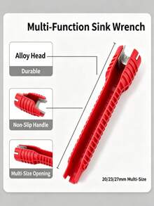 1-Pack Heavy Duty 5-In-1 Multi-Functional Sink Wrench - Heavy-Duty Plastic Construction, Integrated Design, With Pentagonal Socket And Pentagonal Socket Head - Upgraded Version/5-in-1 Adjustable Multi-functional/Red 1pc - View 7