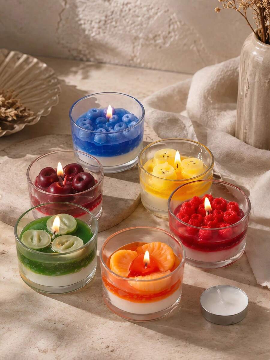 1pc Vintage Fruit Glass Jar Scented Candle, Blueberry/Raspberry/Cherry/Green Grape, Glass Jar Scented Candle, Ideal Home Decor, Perfect Gift Choice, Holiday Party Decoration, Photography Prop, Gift For Women