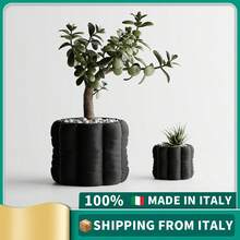 ORIZZONTE Decorative Round Cushion Textured Planter With Band – Padded Down Texture – Creative Design For Plants, Cactus, Bonsai – Home/Office Gift Idea – Available In 2 Sizes – 100% Made In Italy, Deliver From Italy - Black - View 2
