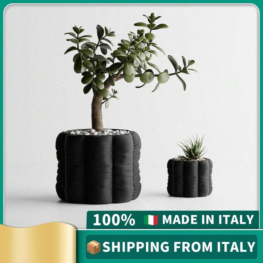 ORIZZONTE Decorative Round Cushion Textured Planter With Band – Padded Down Texture – Creative Design For Plants, Cactus, Bonsai – Home/Office Gift Idea – Available In 2 Sizes – 100% Made In Italy, Deliver From Italy