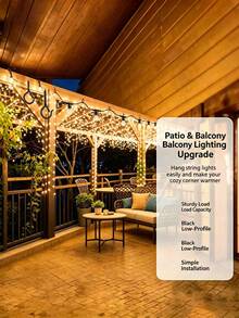 String Light Hooks Set, Black Rust‑Resistant Screw Hooks With Safety Buckle, Wall Anchors & Screws Included, Easy Install For Outdoor Patio Christmas String Lights, Plants & Wind Chimes - Black - View 10