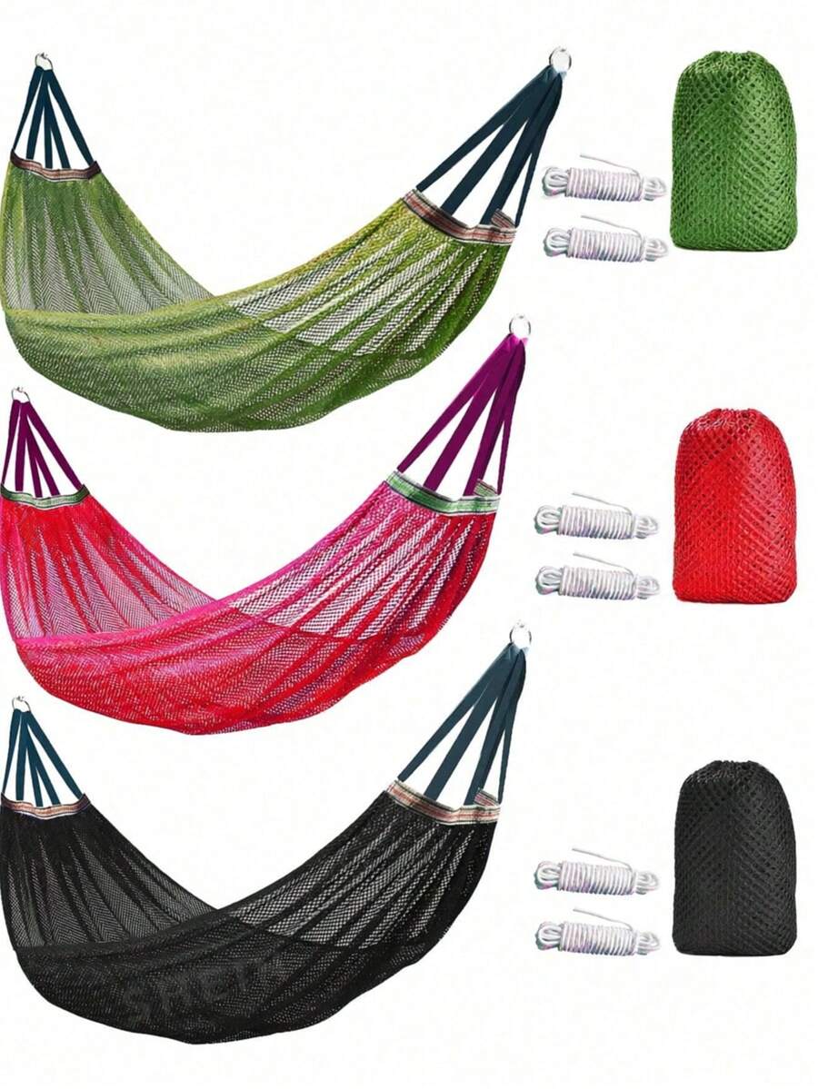 Ultra-Breathable Mesh Hammock, 260*130cm Extra Large Ice Silk Swing Bed, Quick-Dry Portable Hammock With Travel Bag And 2 Hanging Ropes, Suitable For Outdoor Camping, Garden, Patio, Beach, Backyard And More, Random Strap Color - A - View 1