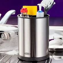 Stainless Steel Sink Caddy Rotating Kitchen Sponge Holder Soap Brush Organizer - View 6