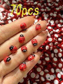 100/70pcs Self-Adhesive Wooden Ladybug Decorations, Cute Red Ladybug Stickers, Autumn Home Decor, Halloween Decorations, DIY Handmade Ornaments, Suitable For Flower Pots, Scrapbooks, Gift Boxes, Weddings And Holiday Party Miniature Landscape Decor - Multiple Styles - View 17