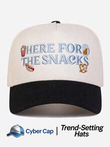 1pc Women's "HERE FOR THE SNACKS" Trucker Hat Adjustable Design Stylish Embroidered Five-Panel Cap Perfect For Casual Wear, Parties Travel - Multi-color - View 7