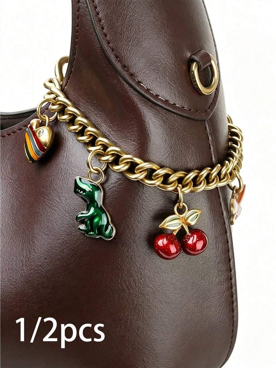 1/2pcs Cherry Strawberry Bag Charm, Women's Bag Chain Accessory, Cherry Crossbody Bag Pendant - Multicolor - View 1