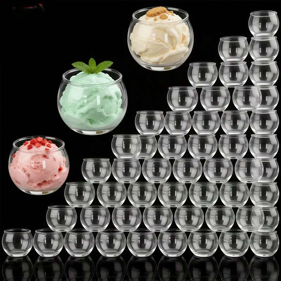 1/10/20/30/40/50/60/80/100pcs Spherical Transparent Mini Dessert Bowl Set, Minimalist Round Belly Design With Outstanding Aesthetics, Easy To Arrange And Display, Suitable For Dessert Table, Banquet Party, Coffee Shop, Bakery Store, Serving Ice Cream, Pudding, Small Desserts, Enhancing Table Atmosphere, Multi-Specification Practical Dessert Container - Clear - View 1