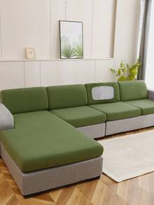 1pc Solid Color High Elasticity Removable Machine Washable Autumn/Winter Sofa Seat Cushion Cover, Suitable For Living Room Polyester Sofa Seat Cushion Cover Backrest Cover - Green - View 3