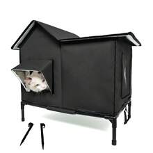 1PC Weather-Resistant Outdoor Cat House With Detachable Elevated Frame, Waterproof 600D Oxford Fabric, Thermal Reflective Aluminum Foil & Transparent Viewing Window For Garden Patio Use, For Multi-Cat Families, All-Weather Durable & Comfortable - L - View 10