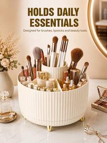 Minimalist Capacity Makeup Brush Holder With 360 Spin To Prevent Clutter And Allow Quick Access Sturdy Elegant Cosmetic Organizer Perfect For Professionals Compartment Spinning Storage To Keep Desk Neat In Bedroom Beauty Accessories Vanity Decor - Multicolor - View 6