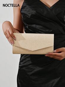 Noctella Shimmering Envelope Clutch Purse, Minimalist Evening Handbag With Modern V-Shaped Accent, Perfect For Wedding Guest Looks, Parties And Dinner Events - Champagne - View 1