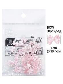 30件珍珠粉蝴蝶結美甲裝飾，蝴蝶結配迷你珍珠可愛美甲配件，Y2K優雅溫柔極簡蝴蝶結美甲用品配件，適合DIY女性美甲沙龍裝飾 - 粉色 - 查看 6