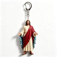 Religious Jesus Figure Keychain, Vintage Resin 3D Pendant, Bag Charm, Car Key Accessory, Faith Small Gift - A - View 4