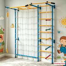 5-In-1 Wall Mounted Indoor Climbing Frame, Multi-Function Home Gym Wall With Rope Net, Swing Rings & Rope Ladder - Multicolor - View 3