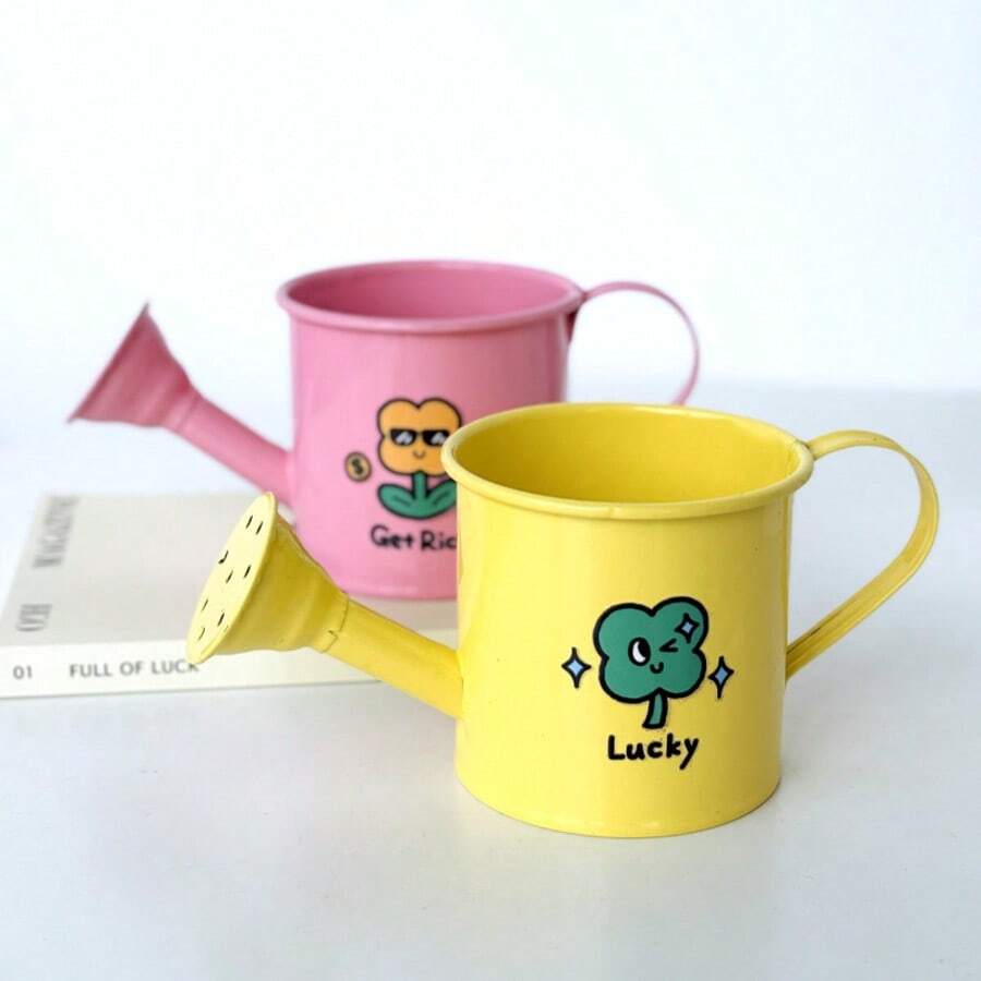 1pc Small Home Gardening Watering Can, Colorful Metal Watering Pot With Stickers - Candy Color Shower Head 2 - View 1