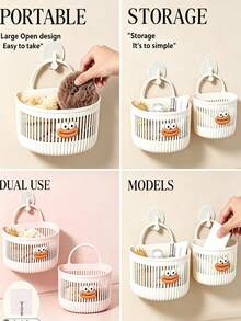 Bathroom Wall-Mounted Storage Basket - (Free Transparent Hooks) Wall-Mounted Storage Basket With Funny Big Mouth Decoration, Space-Saving, Bathroom Decor Accessory, Suitable For Sink And Bathroom, Used For Storing Toothpaste, Toothbrush, Comb, Soap And Other Items - Multicolor - View 7