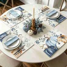 1/4/6pcs Autumn Series Assorted Colors Pumpkin Pattern Printed Placemats, Heat Resistant Table Mats For Home Kitchen/Dining Table Protection, Party Decor - Multicolor - View 4