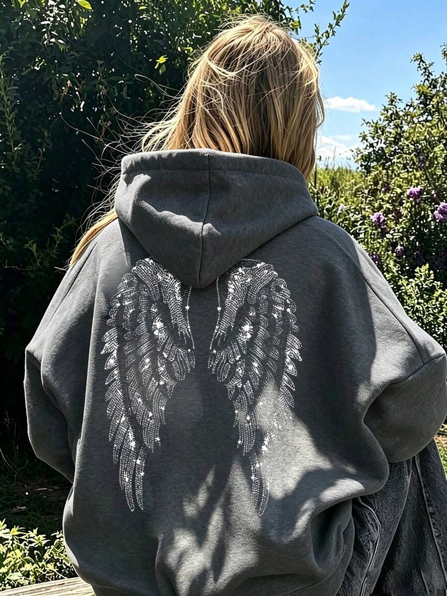 Teen-Girl Fun Print Pullover Sweatshirt, Warm And Comfortable Thermal Lined Pullover Sweatshirt For Autumn/Winter - Dark Grey - View 1