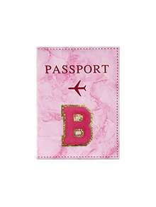 1件裝玫瑰紅毛巾刺繡 A-Z 字母印花護照套，中性 RFID 復古商務護照夾，多功能旅行收納包，旅行配件，旅行錢包，護照套，海灘度假包，夏季 - 粉色 - 查看 31