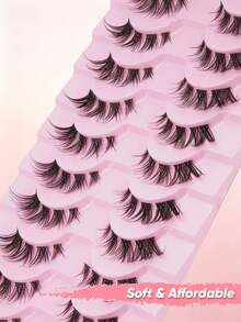 10 Pairs Of Natural False Eyelashes, Exquisite Artificial Eyelashes, Invisible Natural Transparent Stems, Essential For Makeup Travel, Easy To Wear, Suitable For Beginners, Suitable For All Places, Eyelashes, False Eyelashes - Black - View 6