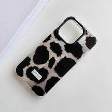 Korean Style Half-Cover Black & Silver Leopard Print Double Layer Pattern Phone Case, Compatible With Apple 18/17/16/15/14/13/12/11 Pro Max Couple Phone Protective Case, Creative Apple Phone Case, Birthday/Christmas/Halloween Gift, Gift For Boyfriend, Father, Family And Friends, Waterproof, Shockproof, Anti-Drop, Anti-Scratch - Black and White - View 2