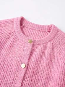 SEREN Comfortable Women's Pink Cardigan, Long Sleeve Regular Fit Crew Neck Sweater, Button Front Design, Suitable For Autumn - Pink - View 9