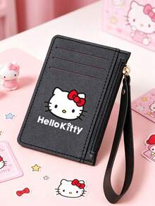SANRIO Hello Kitty Print PU Leather Slim Card Holder Wallet With Wristband, Multi Slot ID Case & Side Zipper Coin Pocket, Lightweight Mini Clutch For Women - Multicolor - View 2