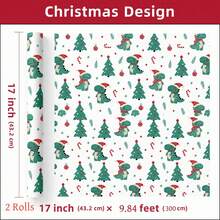 3/2/1 Roll Of Christmas Gift Wrapping Paper Featuring A Cartoon Dinosaur Wearing A Santa Hat; Made Of Coated Paper; Dimensions: 43 Cm X 300 Cm; Suitable For Wrapping Christmas Gifts, Christmas Party Decorations, And Holiday Gift-Giving. - A - View 9