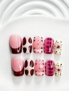 10pcs Sweet Cool Style Contrast Color Handmade Press-On Nails, Polka Dot Red Nail Polish, Soft Gradient Atmosphere, Includes Nail Tools, 3 Sizes Available, Square/Short Square/Almond Shape, Suitable For Party, Dancing, Daily Wear - Multicolor - View 16
