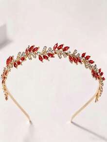 1pc Women's Fashion Princess Crown Sweet Rhinestone Birthday Hair Accessory Headband - Red - View 2