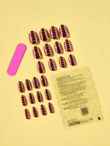 24pcs Crocodile Pattern Press On Nails Simple Fake Nails Short False Nails Oval Shape Nails Press On Manicure Set Includes 1sheet Adhesive Tabs & 1pc Nail File Suitable For Everyday Wear - Multicolor - View 3