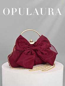 OpulAura 女士优雅迷人花瓣宴会手拿包，荷叶边设计，适合搭配晚礼服，可用于婚礼/度假/正式派对/舞会等场合，配有链条 - 酒紅色 - 查看 1