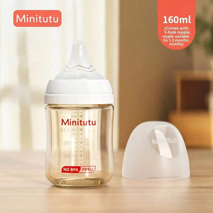 Minitutu 1pc Newborn PPSU Baby Bottle 90ml/160ml Optional With Different Flow Rate Nipples Suitable For 0-3 Months Old