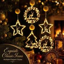 Christmas LED Suction Cup Window Hanging Lights, Star Reindeer Tree Shaped Warm White Fairy Lights, Christmas Holiday Home Decor - Suction Cup Light - View 2