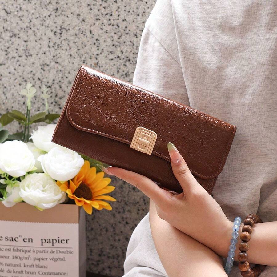 PRETTYZYS 1pc Premium Long Wallet, Solid Color ID Window Coin Purse, Multi-Card Slot Clutch Wallet, Fashionable Daily Travel Student Back To School Valentine's Day Gift