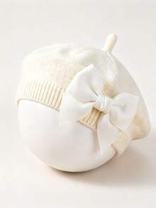 1pc Baby Bow Beret | Painter Hat Cute Baby Hat Suitable For Travel And Outing Lightweight Polyester Knit Fabric Mixed Color All-Season Wear - Multicolor - View 14